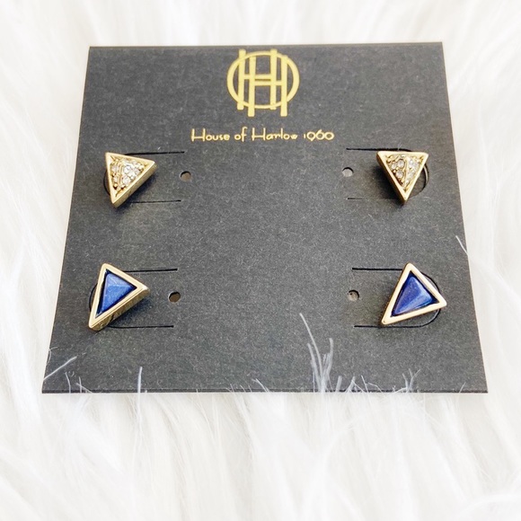 $5 $5 $5 NEW House of Harlow 1960 Blue Gold Studs Earrings - Picture 1 of 3